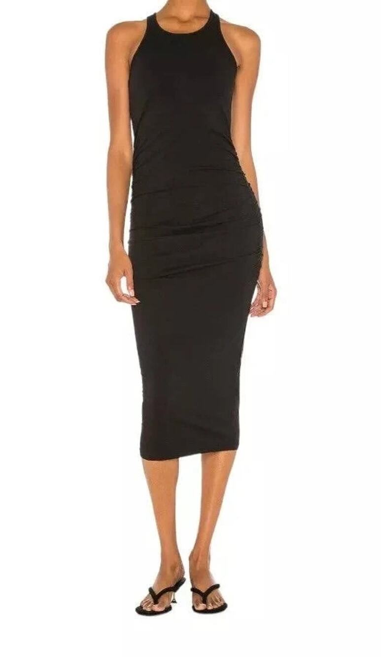 Michael Stars Racerback Ruched Side Midi Dress in Black Medium